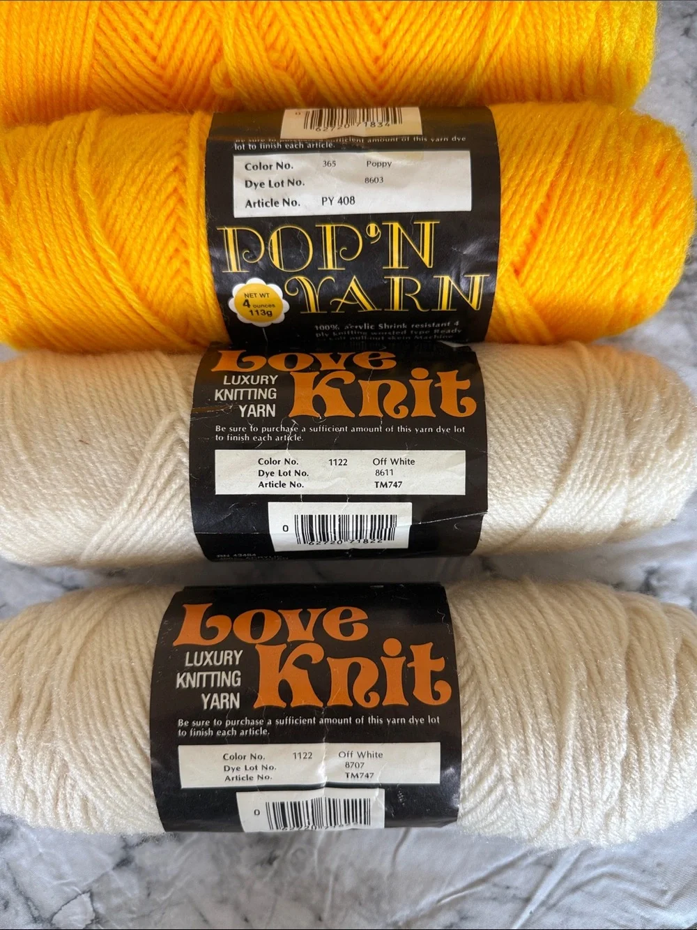 Yarn Bundle, Bright Yellow, Deep Brownish Red & Off White. 7 Skein Bundle.